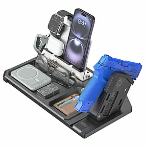 Tactical Nightstand EDC Organizer with Biometric Unlock Adjustable Dividers Sleek Design Flat Surface Desk Accessories for EDC Enthusiasts