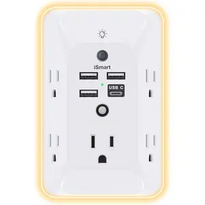 Outlet Extender with Night Light,  Multi Plug Outlet, USB Wall Charger Surge Protector 4 USB Ports(1 USB C), Power Strip Electrical Outlet Splitter Expander for  Office Dorm Room, ETL