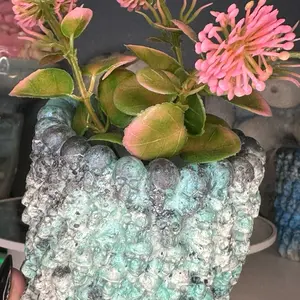 Handmade Green Skull Planter, Unique Succulent Plant Pot