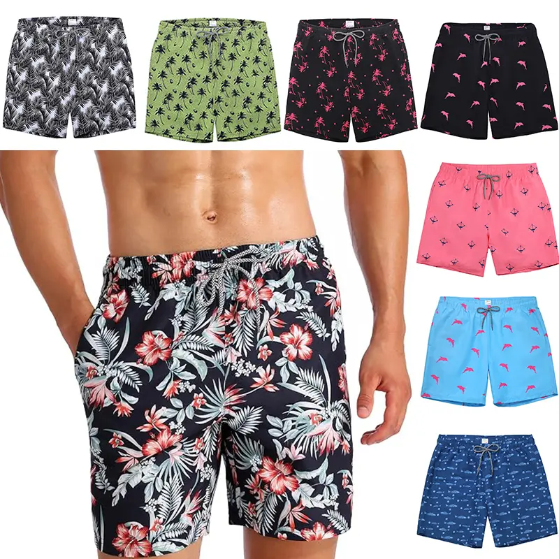 Men's Digital Print Quick-Dry Above-Knee Swim Trunks - Summer Surfing Beach Casual Swimwear, Hawaiian-Inspired Sports Swim Shorts
