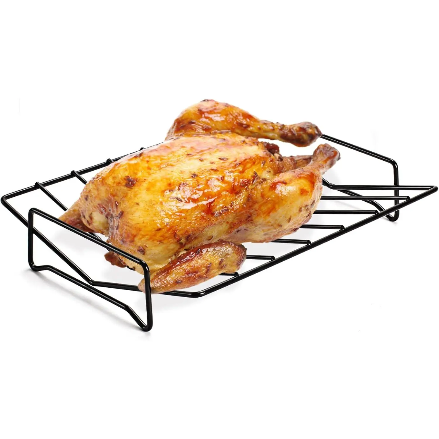 Rib rack for grilling and smoking, turkey roaster, double-sided use, size 12*10inch inches, black