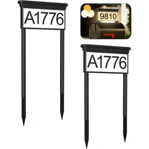 Upgraded Solar Address Sign,Double Sided Glow House Numbers with Auto /Off, 3-Color Lighting Modes Mailbox Number Plaque , Dual Stakes for  Yard Driveway-2pack