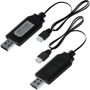 2 Pack USB Charger Cable for 7.4V LiPo & Li-ion Batteries by MMOBIEL - USB to XH-3P Connector, 1A 2S Charge Adapter for RC Drones, Quadcopters, WLtoys, Skytech, Gel Splatter Blasters, and More
