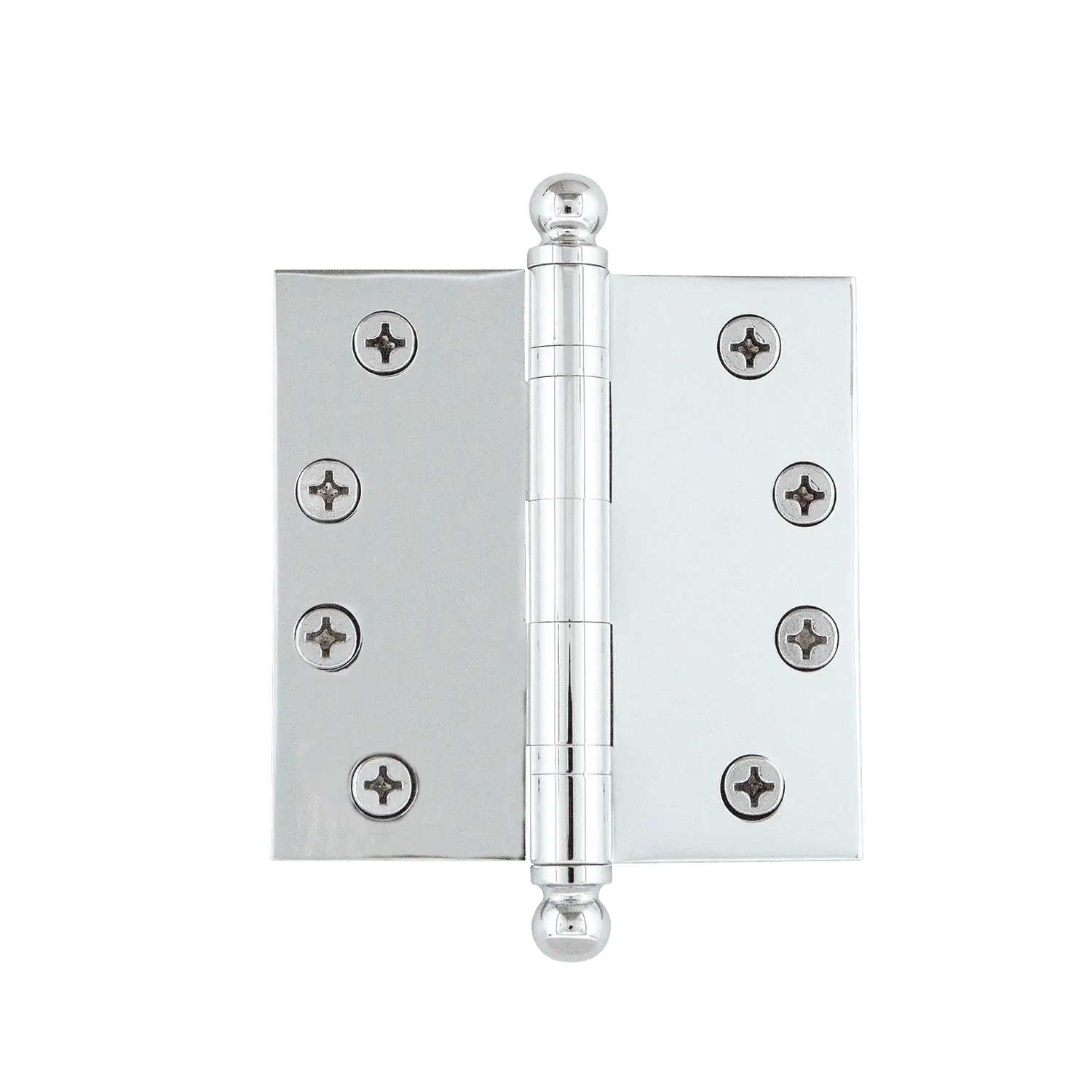 4" Ball Tip Heavy Duty Steel Hinge with Square Corners in Bright Chrome