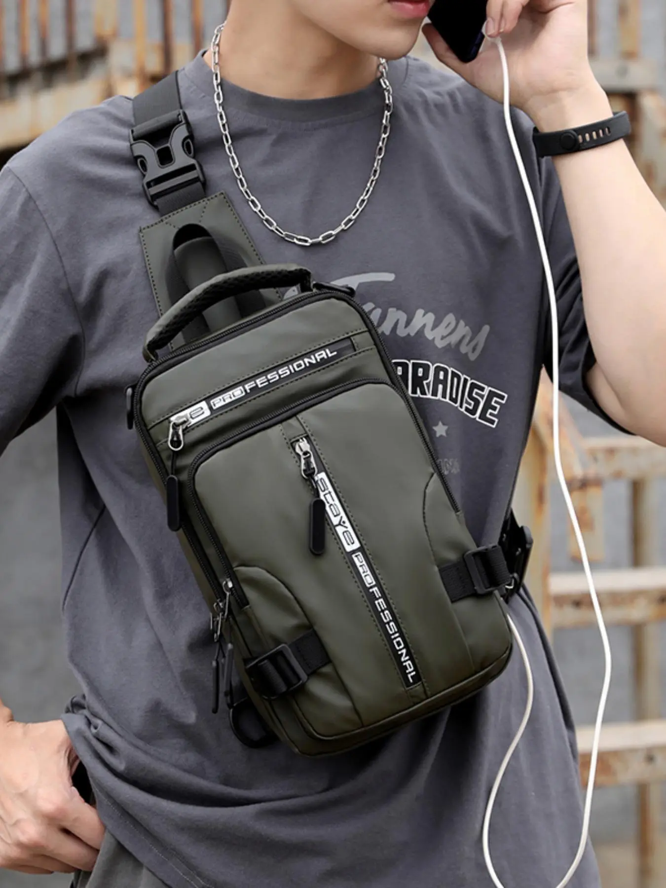 Men's Casual Solid Color Sling Bag, Fashionable Chest Bag for Daily Used, Casual Trendy Versatile High-quality Daily Commuting Bag, Zipper Belt Bag, Zipper Shoulder Bag, Multifunctional Crossbody Bag