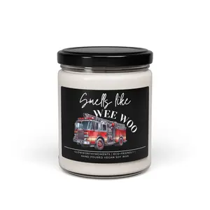 Funny Firefighter 9oz Small Candle – “Wee Woo” Graduation Gag Gift w/ Fire Truck Design candles