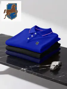 Men's 3-Pack Horse Logo Mixed Color Short Sleeve Polos, Breathable Fabric, Classic Button Design, Casual & Business Wear, Summer Essential, Polo Style, Polo Shirt Set