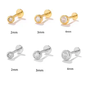 S925 sterling silver internal thread flat back cartilage earrings • Simple round CZ earrings, suitable for spiral ear screens. Conch earrings are suitable for giving girlfriends, girlfriends, and birthday gifts on holidays Dainty Matching