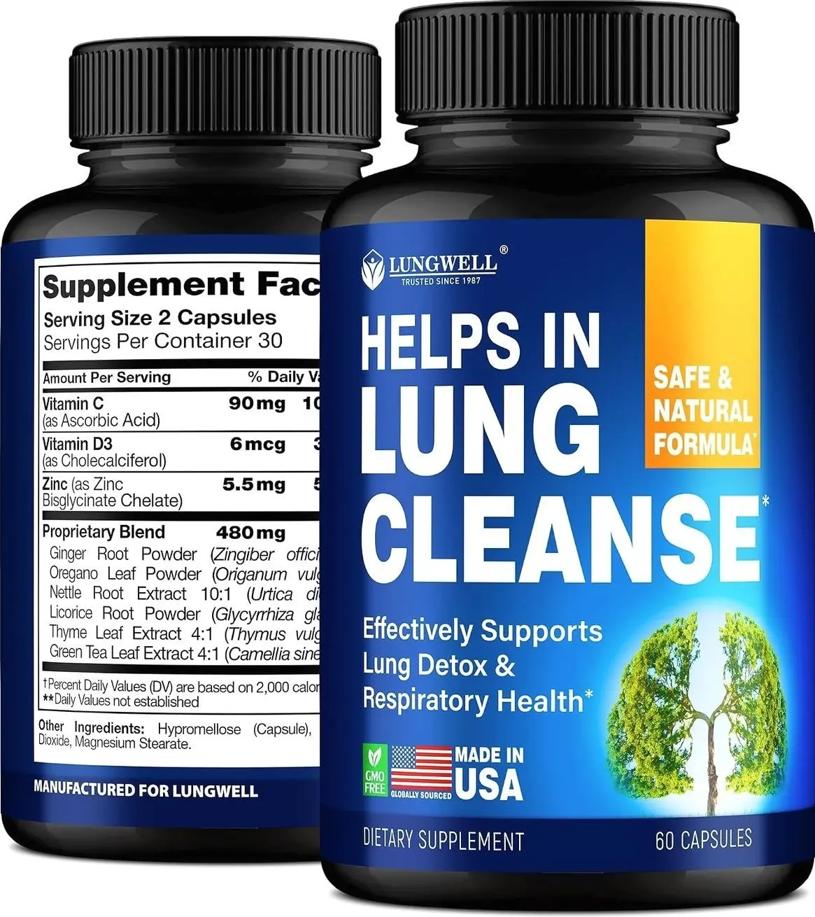 Quit Smoking Aid for Lung Cleanse & Support - Lung Detox for Smokers - Herbs for Respiratory Health: Licorice, Ginger & Nettle Root, Thyme - Clear Lungs Supplement with Vitamins C, D3-60 Capsules