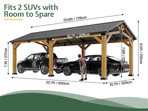 [Spring Sale] AMERLIFE 12'x24' Cedar Wood Hardtop Gazebo with Steel Roof, Waterproof Outdoor Carport Pavilion, Heavy-Duty Snow & Wind Resistant Canopy for Patio, Driveway, Garden