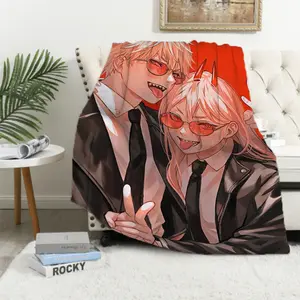 Chainsaw Man Cartoon Plaid Blanket Flannel Winter Makima Anime Manga Super Warm Throw Blanket for Bed Couch Bedding Throws