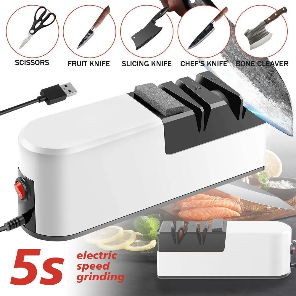 【Back to School】Electric Knife Sharpener, USB-Powered 4-Stage Automatic Tool for Home Kitchen & Restaurant Knives, Ergonomic Design, Quick Polish, Fast Blade Repair, Mothers Day Gift