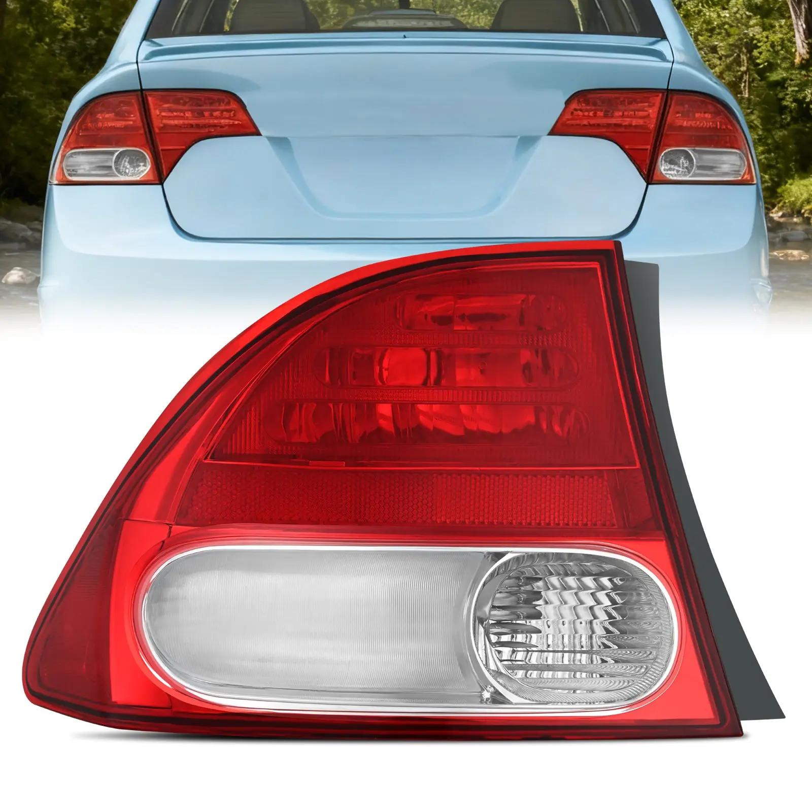 Nilight Driver Side Taillight Assembly, OE-Style Rear Lamp Replacement with High-Impact Lens, Sealed Housing, Plug-In Fit for 2006-2008 Honda Civic 4-Door Sedan Hybrid DX EX GX LX Rear Lighting