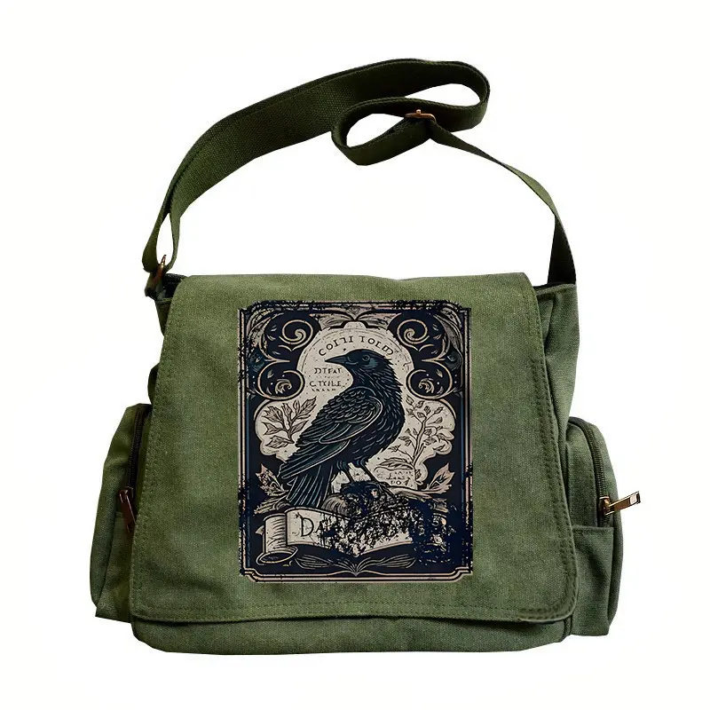 Women’s large-capacity shoulder bag with crow print, vintage flap tote crossbody bag, unisex messenger bag—suitable for various occasions like shopping, travel, and dining, and an excellent choice for gifts.