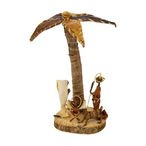 Global Crafts Banana Fiber Palm Tree Nativity Tabletop Scene