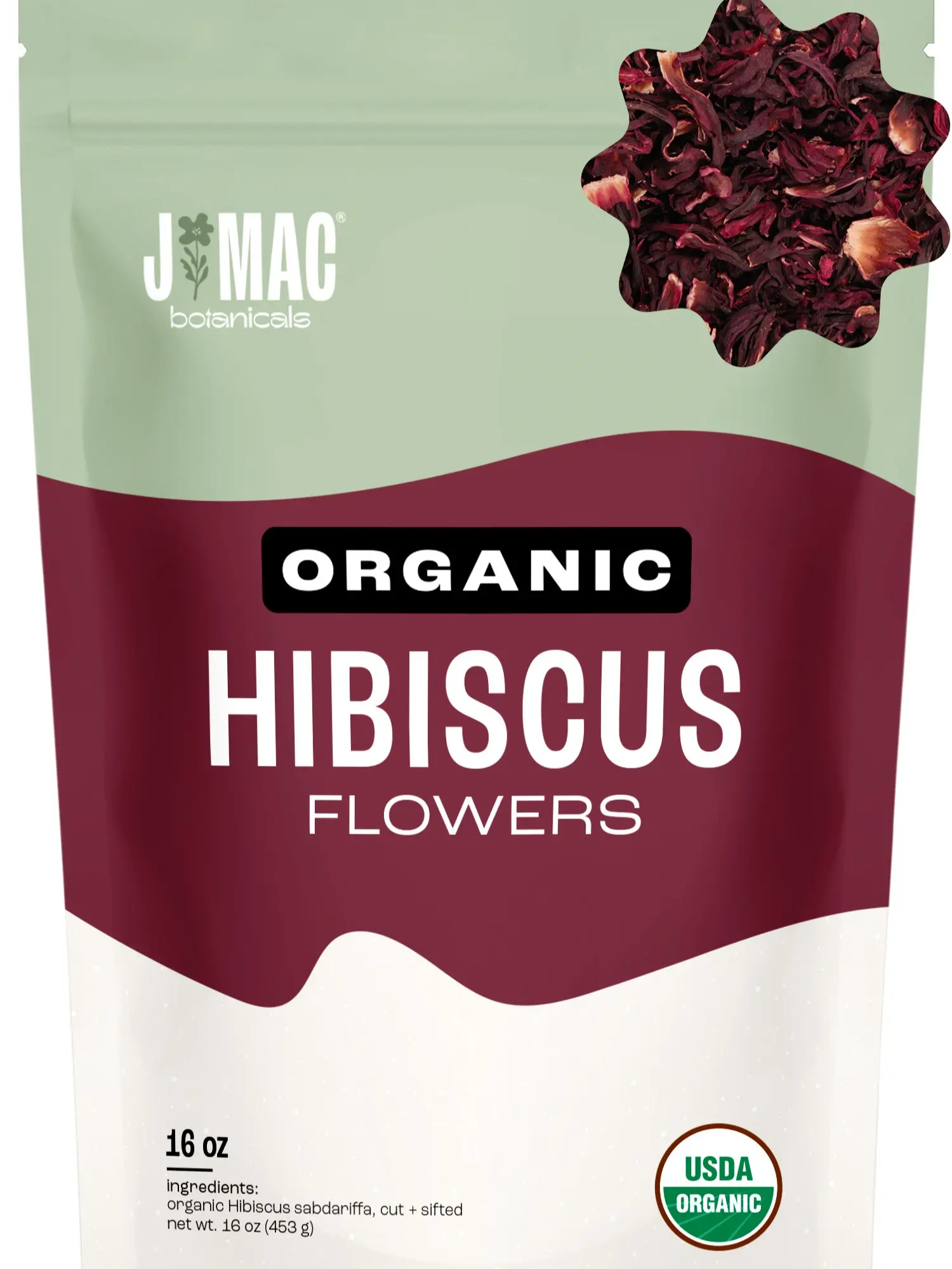 J Mac Botanicals, Certified Organic Hibiscus Flower, loose leaf tea, Flor de Jamaica