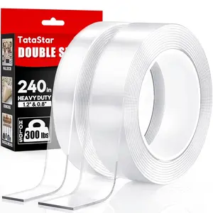 Double Sided Tape Heavy Duty (2 Rolls, 20 Feet) - Removable Waterproof Nano Mounting Tape, 1.2" & 0.8" Width for Picture Hanging, Wall Decor, Posters, Carpets, Rugs - Indoor & Outdoor Use