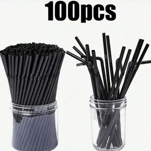 50/100pcs Thickened Durable Plastic Black Bendable Straws, Colored Straws, Length 8.27inch/21cm, Coffee Stirrers, Drink Accessories, Diameter 0.24inch/0.6cm, Suitable for Kit