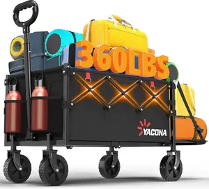 360LBS Heavy-Duty Wagons Carts Foldable 120L Collapsible Wagon Cart with Wheels and Tailgate, Folding Utility Wagon Cart