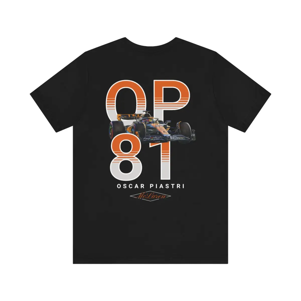 Oscar Piastri "OP 81" Unisex Tee - McLaren Racing Cursive Logo - Dynamic Race Car Back Graphic - F1 Fan Shirt Casual Top Classic