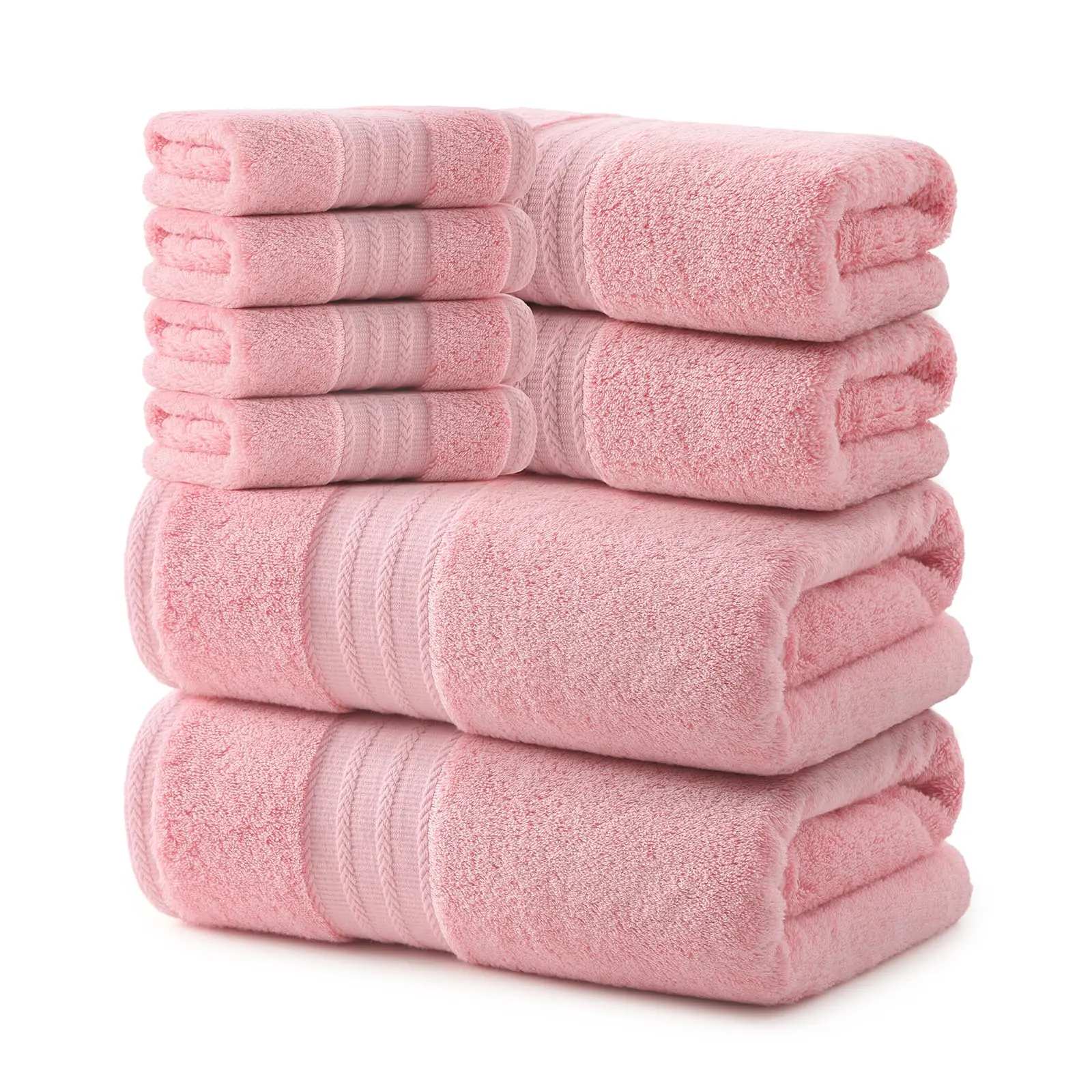 REDKISS Pink Towel Set of 8-100% Cotton Luxury Bath Towels Set for Bathroom, 600 GSM Highly Absorbent Bathroom Towel with 2 Large Bath Sheet, 2 Hand, 4 Washcloths, Pink Shower Towels for Dorm