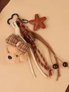 Bow And Teddy Bear Face Bag Accessories - Brown And Beige Woven Rope Accessories For Daily Use, Suitable For Handbags, Backpacks - Practical Bag Hanging Accessories, Paired With Dog Bow And Star Hanging Accessories, Bag Charms