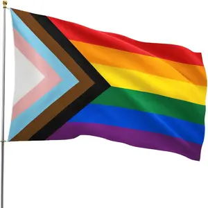 Pride Flag 3x5 Ft Outdoor- LGBT Community Support Gay Pride Rainbow Banner, Vivid Color Progress Flags with 2 Brass Grommets Flower Christmas Decoration Floral