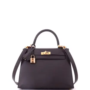 Pre-owned HERMÈS Leather Top Handle Bags Hermes Kelly Handbag Bai Brun Madame with Gold Hardware 25 by Rebag