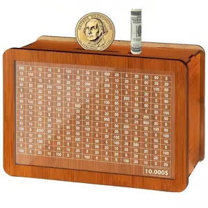 $10,000 Large Wooden Money Savings Box - Cash Vault Piggy Bank for Adults & Kids -  Money Bank with Coin Counter & Dry Erase Pen - Savings, Budgeting, Financial Planner, Cash Bank, Coin Box, Money Jar, Gift Idea, Home Decor Ornaments