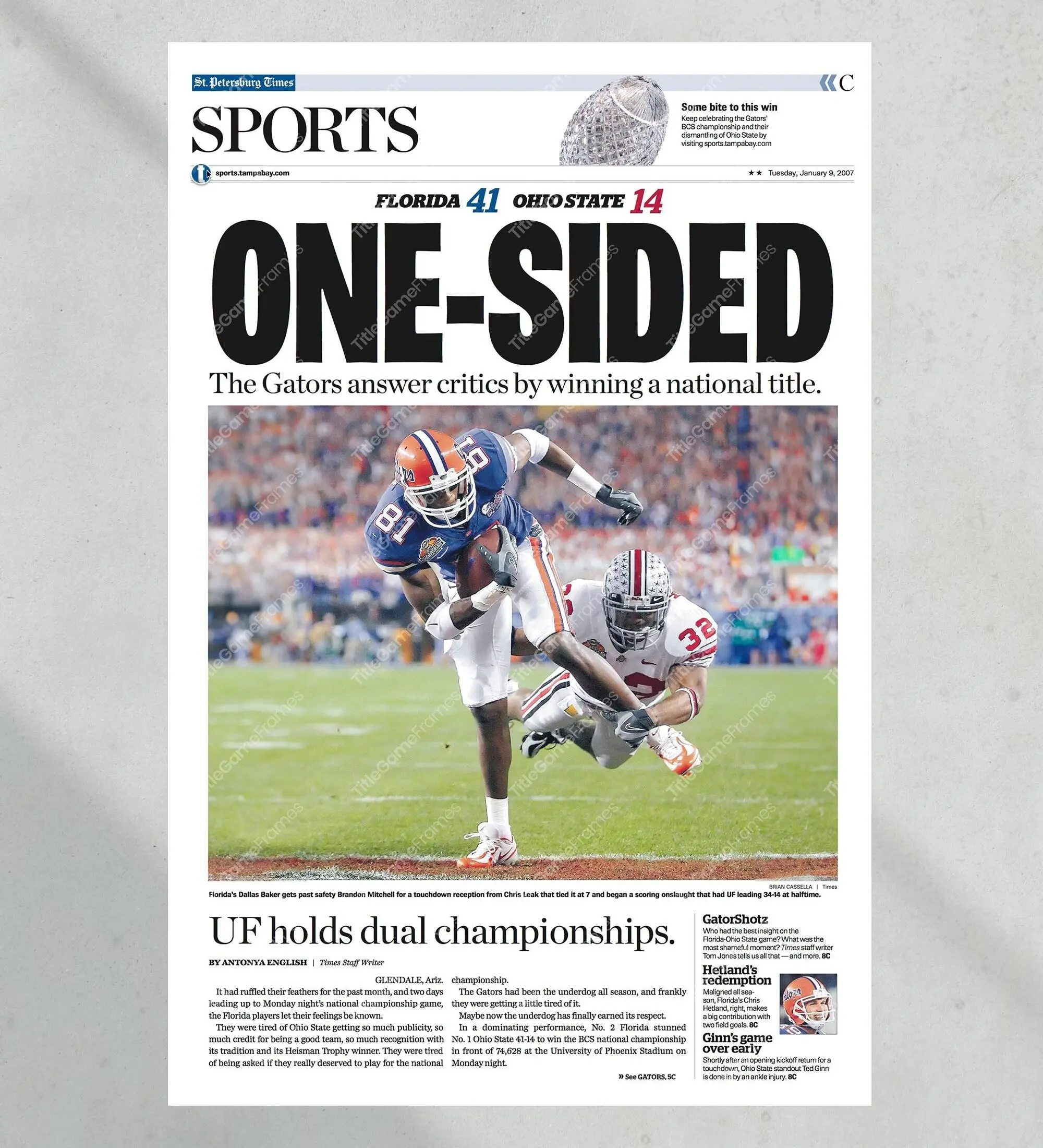 2006 Florida Gators NCAA College Football National Champions 'ONE-SIDED' Unframed Poster