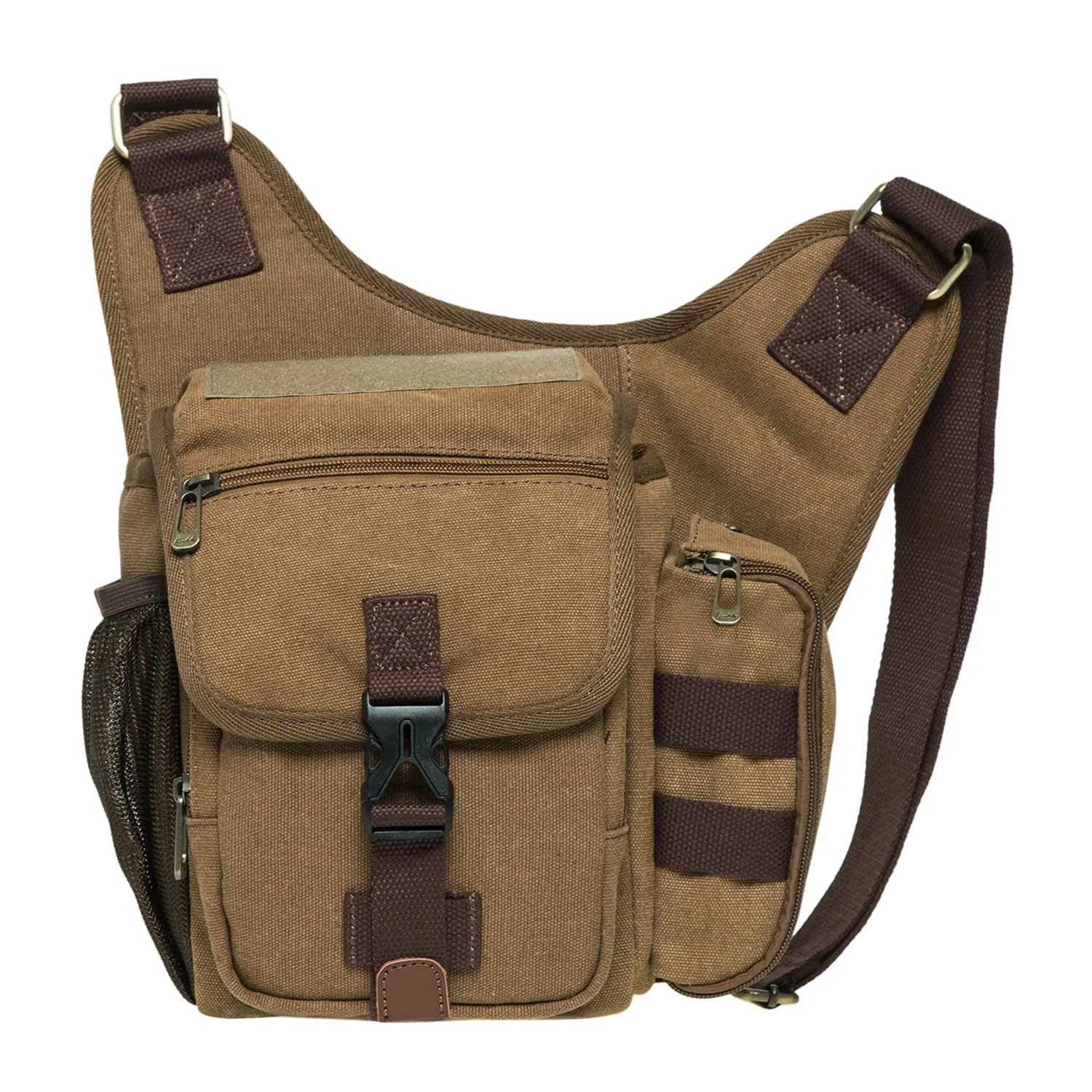 KAUKKO Mens Vintage Canvas Shoulder Messenger Bag Chest Leather Patchwork