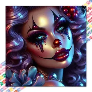 1 DIY handmade diamond painting kit, 5D diamond art set, DIY decoration, flowing curly hair, purple flowers, pearl accessories, full round diamond diamond painting set, mosaic, diamond art, DIY art home decoration, suitable for Christmas.