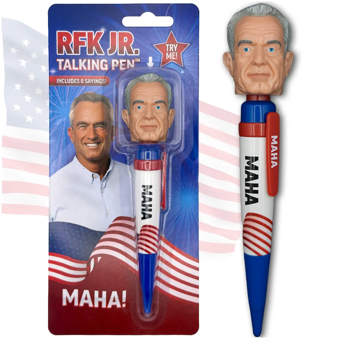 RFK Jr. Talking Pen - Press His Head & Hear 8 Real Voice Quotes - Funny Political Gag Gift for Men, Unique RFK Gifts, Novelty Desk Toy & Office Conversation Starter (RFK Jr.)
