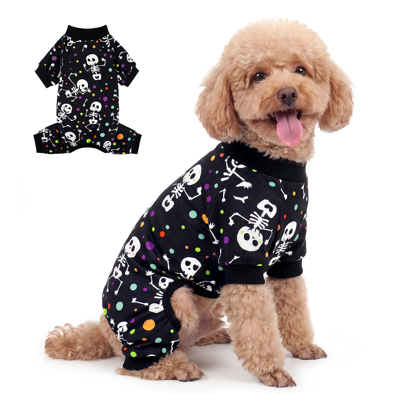 XPUDAC Stylish Halloween Skull & Ghost Pet Clothing - Soft Stretchy Machine Washable Dog Pajamas, Dog Onesie, Cat Jumpsuits for Animals sohochic