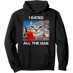I Eated All The Gas Funny Silly Staring Cat Meme Gen Z Humor Pullover Hoodie