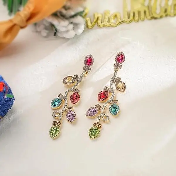 Christmas Light Bulb Earrings for Women Girls - Hypoallergenic Festive Xmas Holidays Dangle Stud Earrings, Christmas Jewelry Gifts