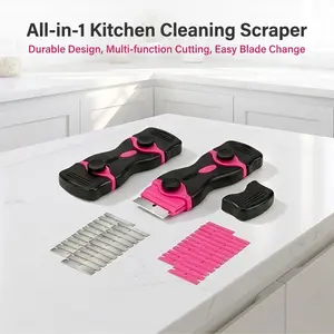 All-in-1 Kitchen Cleaning Scraper Tool (2-Pack + 40 Replaceable Blades) - Effortless Dual-Sided Razor for Stove Top, Window Labels & Glass