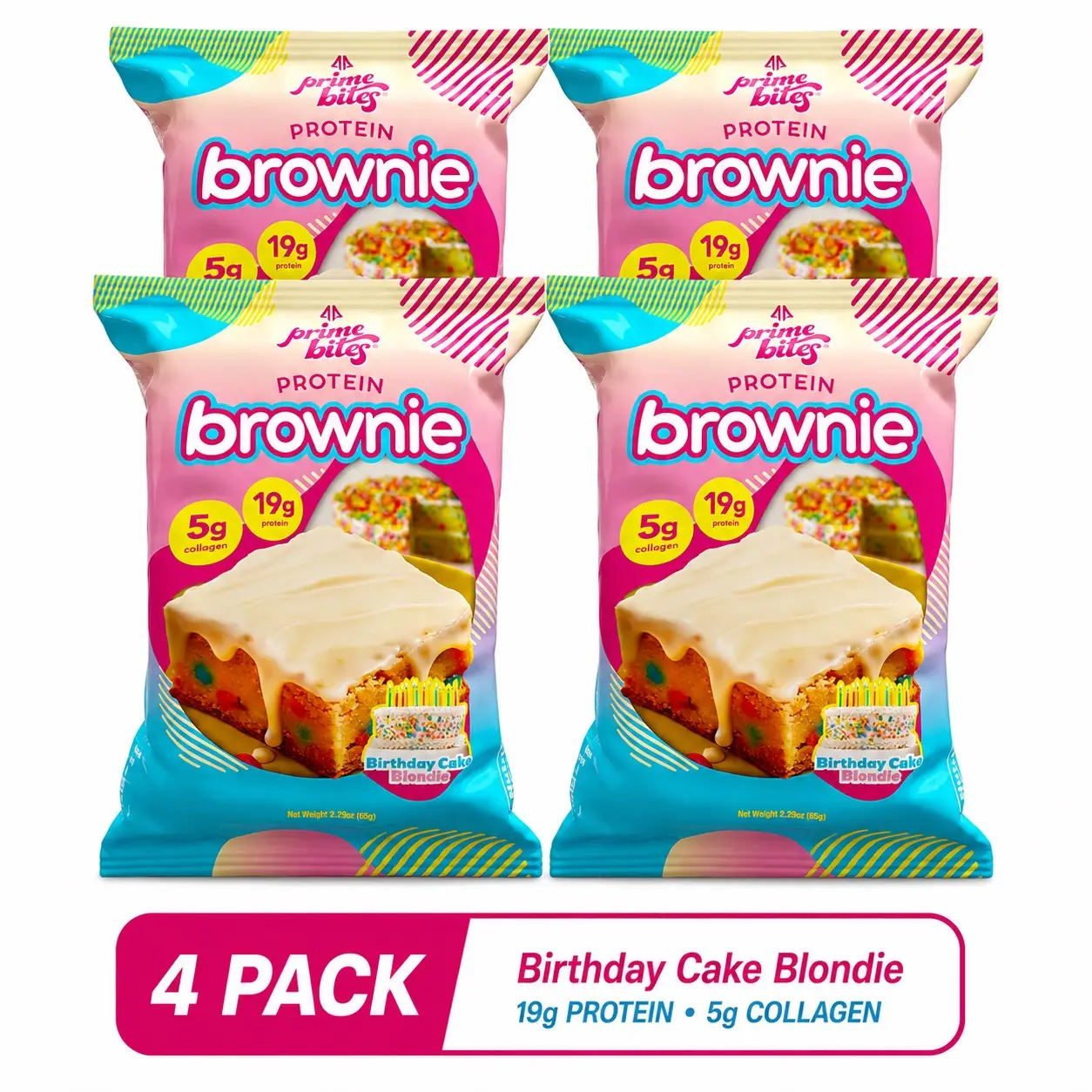 Prime Bites Protein Brownie – Birthday Cake Blondie – 4 Pack Snack