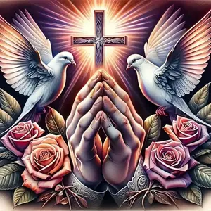 5D DIY Handmade Diamond Painting Kit, Full Round Drill Art Set, Animation Theme, Praying Hands, Dove, Rose Design, Home Decor Gift