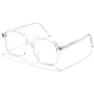 EyeconicFinds Aviator Blue Light Blocking Glasses Fake Nerd Clear Oversized Square Computer Glasses TR Frame B0158