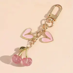 Chic Cherry-Themed Women's Keychain, Trendy Cute Keychain, Adorable Shiny Cherry Design, Perfect Fashion Bag Charm Accessory Keychain Parking Key