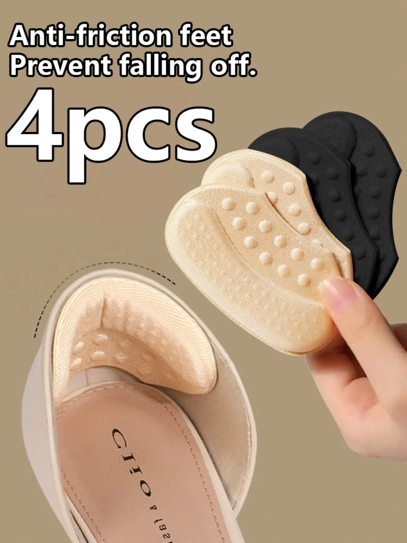 4pcs Self-Adhesive Heel Cushions in Beige, Black & Brown - Hypoallergenic Polyeste, Anti-Slip & Blister Inserts for Shoes That Are Too Big, Shoe Inserts, Insoles, Sticky Inserts