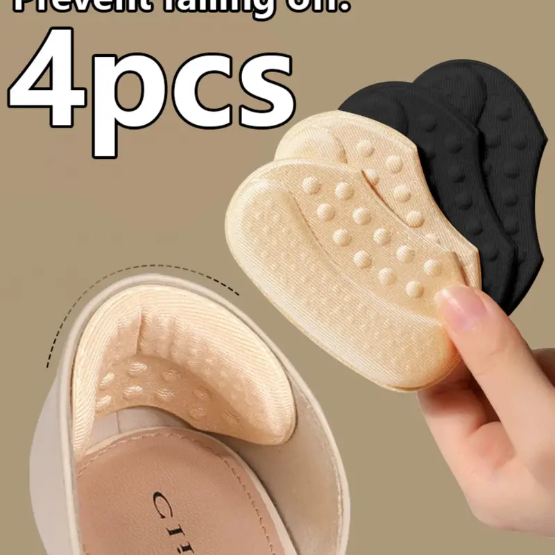 4 Pieces Self-Adhesive Heel Cushions, Hypoallergenic Polyester, Anti-Slip & Blister Inserts for Oversized Shoes, Shoe Inserts, Heel Liners, Available in Beige, Black & Brown