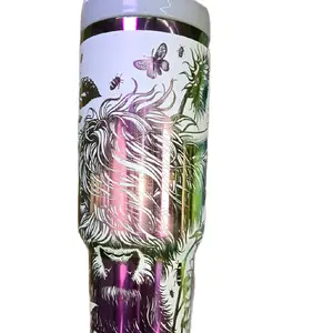 Highland Cow And Sunflowers 40oz Tumbler with Unique Design and Durable Material Drinkware Stainless steel Mug Water Bottles