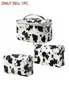 Kawaii Cow Print Makeup Bag Set, Versatile Waterproof & Washable Cosmetic Organizer, Large Capacity Aesthetic Toiletry Bag for Back to School, Travel & Daily Use, Cute Print Portable Storage Pouch for Men & Women, Cosmetic Bags