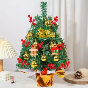 Tabletop Mini Small Christmas Tree 22 Inch, Miniature Pine Christmas Tree with Hanging Ornaments, Battery Operated Artificial Xmas Tree, Best DIY Christmas Holiday Party Decorations & Gingerbread Man vintage christmas tree