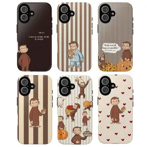 Cute Monkey Tough Phone Case, Curious George Phone Cover,  Brown Striped & Heart Pattern Christian Quote Design Protective Cover, gift
