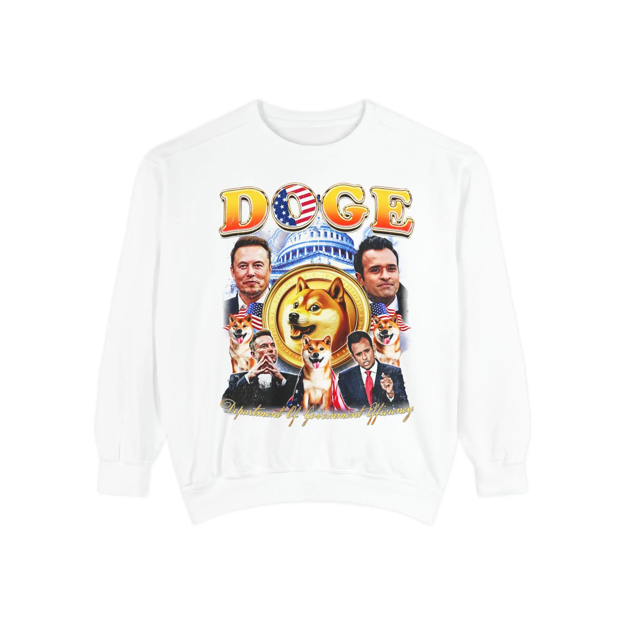 Elon Musk and Vivek Ramaswamy DOGE Coin Shiba Sweatshirt, Unisex Long Sleeve Pullover, Crypto Enthusiasts Gift, Dogecoin Apparel, Funny Meme