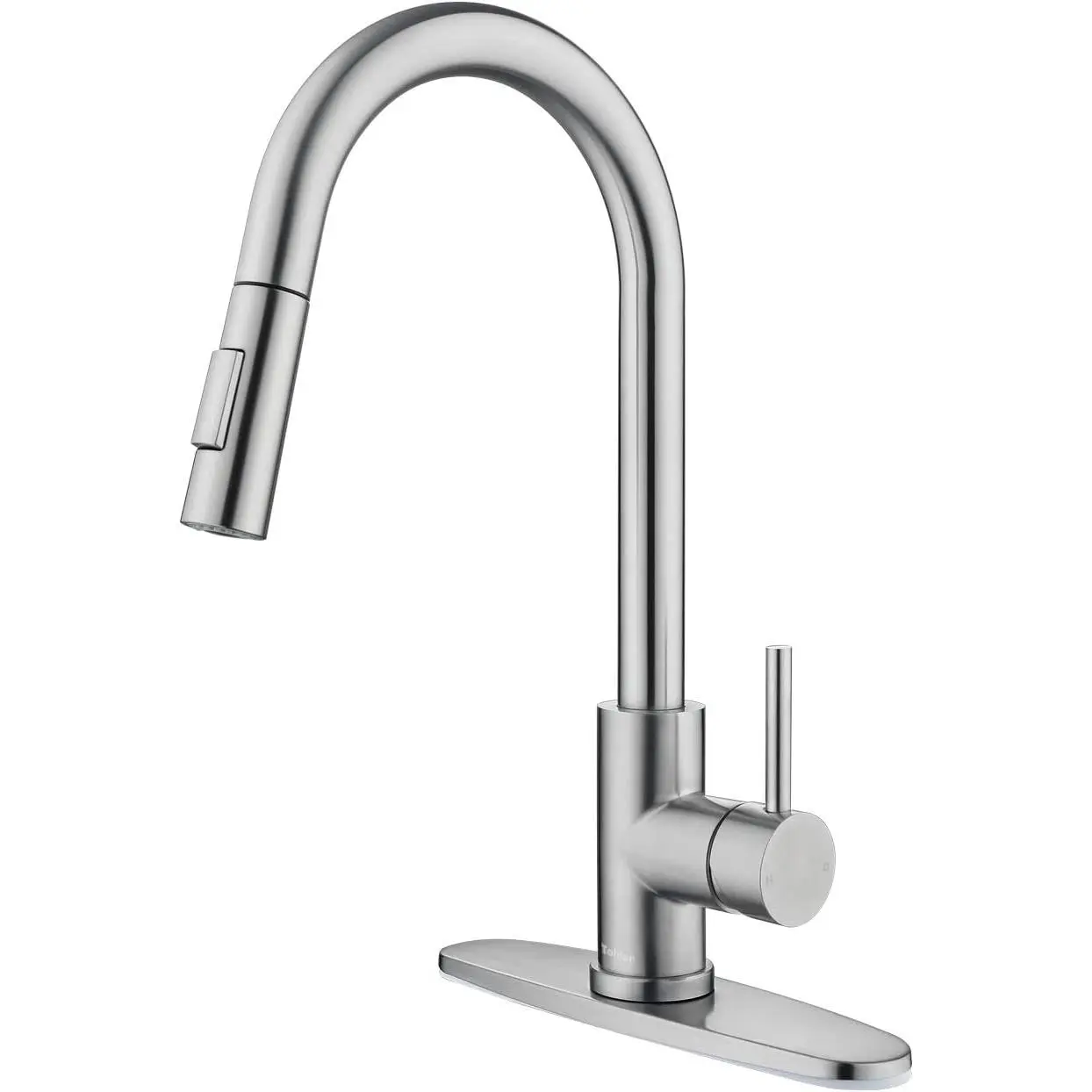 Kitchen Sink Faucets with Pull-Down Sprayer, Modern Stainless Steel Single Handle Pull Down Sprayer Faucet with Deck Plate