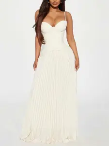 Daniella Lace Corset Pleated Maxi Dress - Cream